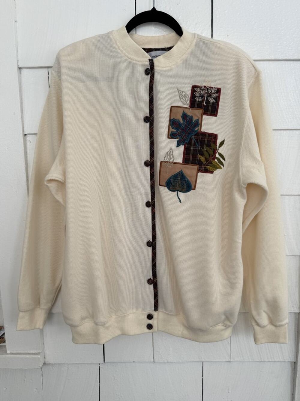 Alfred Dunner Women’s M Knit Cardigan Plaid Embroidered Grandmacore Cottagecore